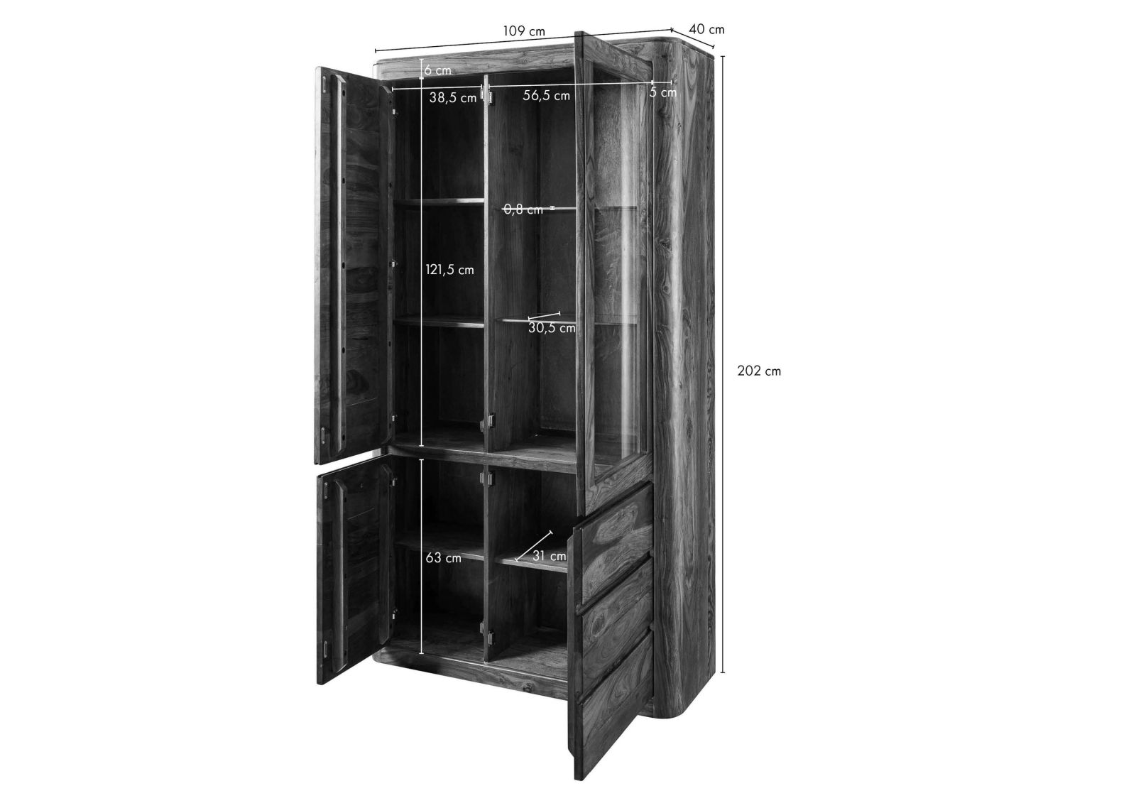 Vitrine 109x40x202 versandfrei kaufen | Massivmoebel24